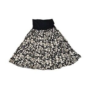 Carole Little Skirt Large Linen Blend Black Cream Flare Full Polka Dot Modest